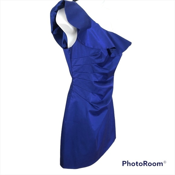 Laundry by Shelli Segal royal blue one shoulder ruffle top formal dress size 2 - Picture 3 of 9